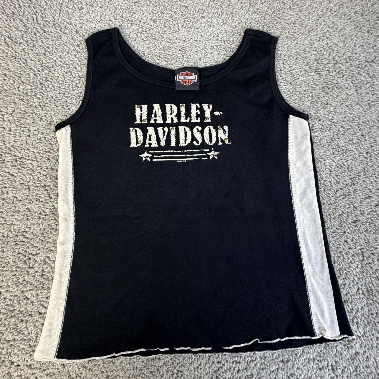 Harley-Davidson Tank Girls M Black Scoop Neck Studded Motorcycle Graphic Top